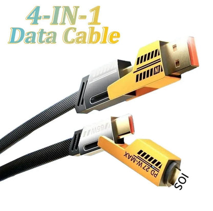 4 In 1 USB C Charging Cable 1m Type-C Connector Nylon Braided PD 65W 27W Fast Charging
