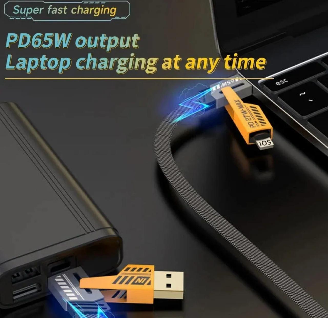 4 In 1 USB C Charging Cable 1m Type-C Connector Nylon Braided PD 65W 27W Fast Charging
