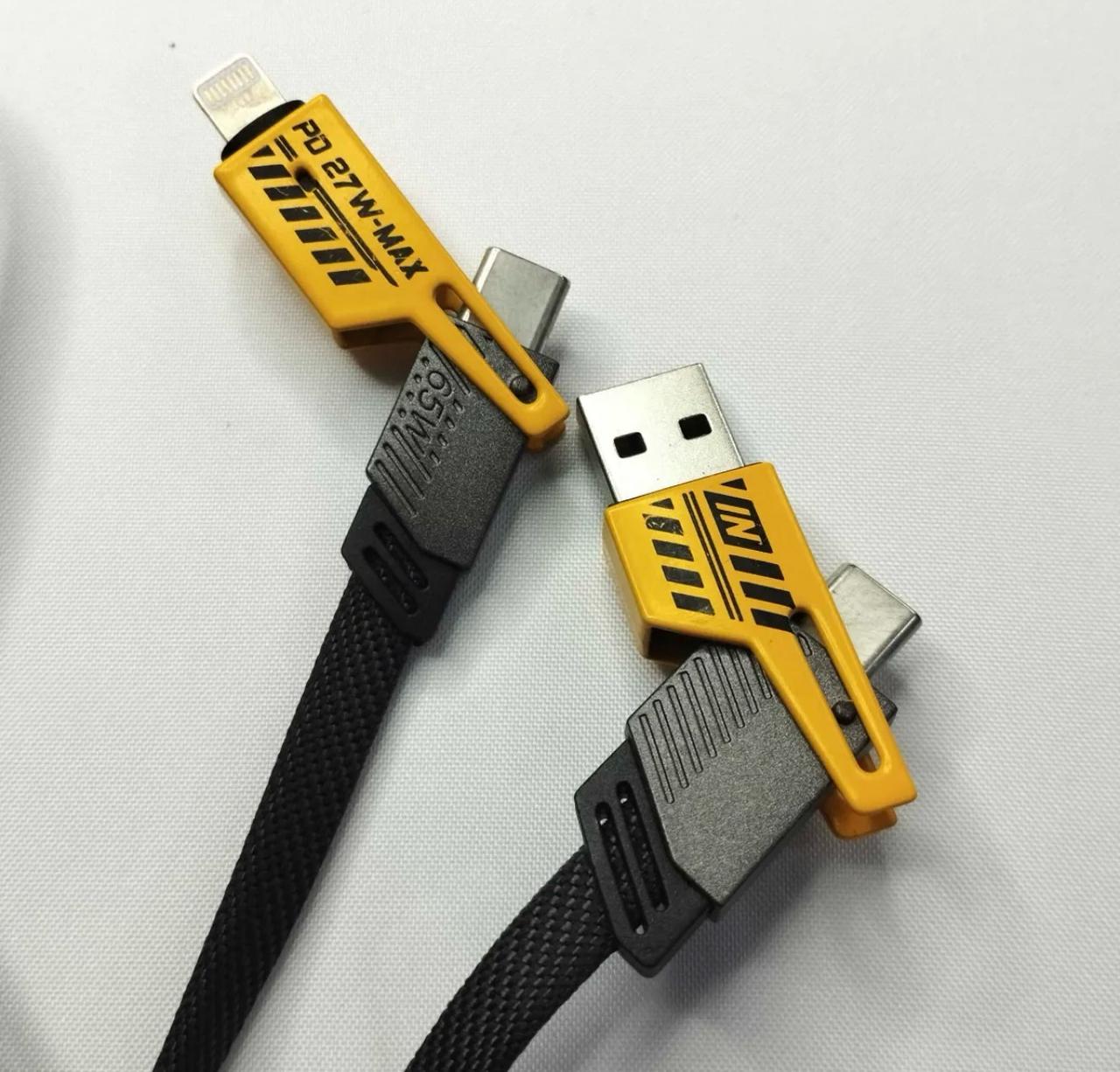4 In 1 USB C Charging Cable 1m Type-C Connector Nylon Braided PD 65W 27W Fast Charging